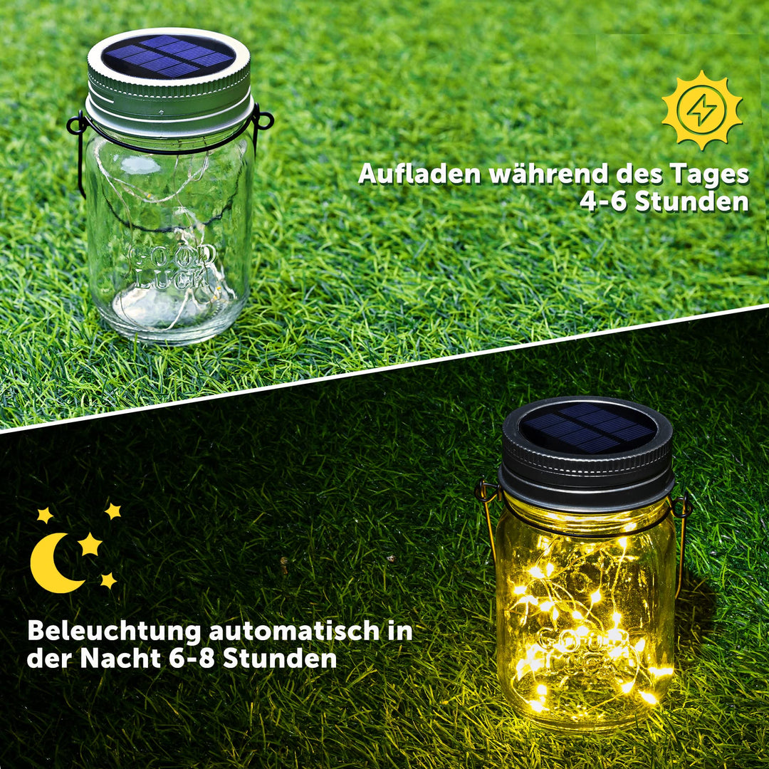 Solar-Einmachglas mit Lichterkette 180 LED 6er-Set warmweiss IP44 - Bild 4