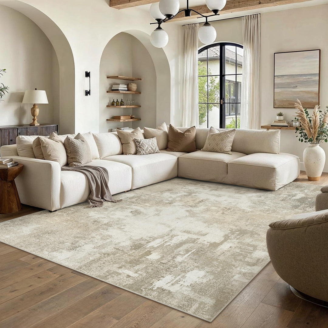 Kurzflor Teppich Kunstwolle 200x300 cm rutschfest waschbar Beige - Bild 2