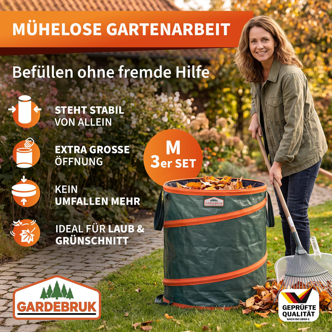 Gartenabfallsack Pop-Up 3er-Set 165 L Polyethylen mit Kordel - Bild 3