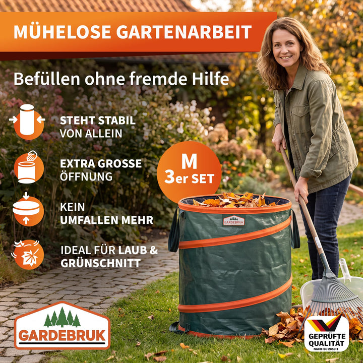 Gartenabfallsack Pop-Up 3er-Set 165 L Polyethylen mit Kordel - Bild 3