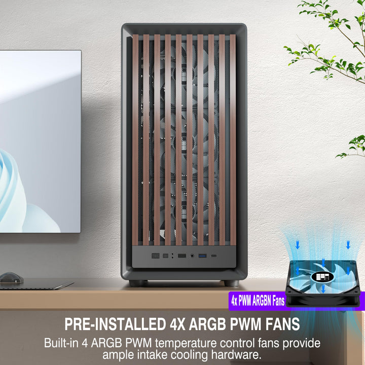 PC-Gehäuse ATX Mid-Tower Walnussholz-Front ARGB 4 Lüfter Schwarz - Bild 3