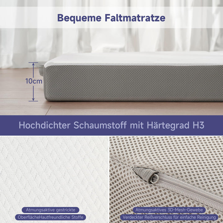 Faltmatratze 120x195x10 cm Schaumstoff für Gäste &amp; Camping - Bild 5