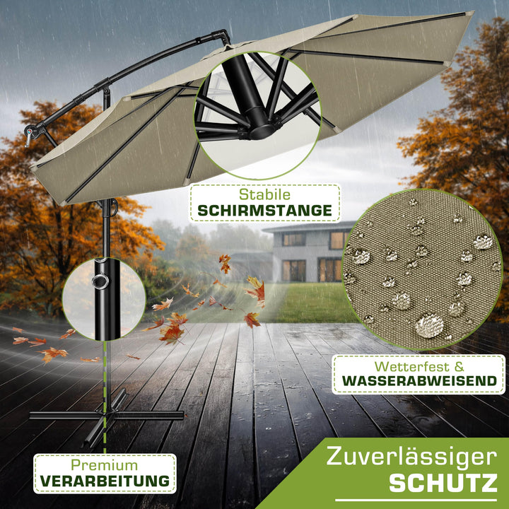 Ampelschirm Ø 350 cm Aluminium UV50+ mit Kurbel und Abdeckung - Bild 7