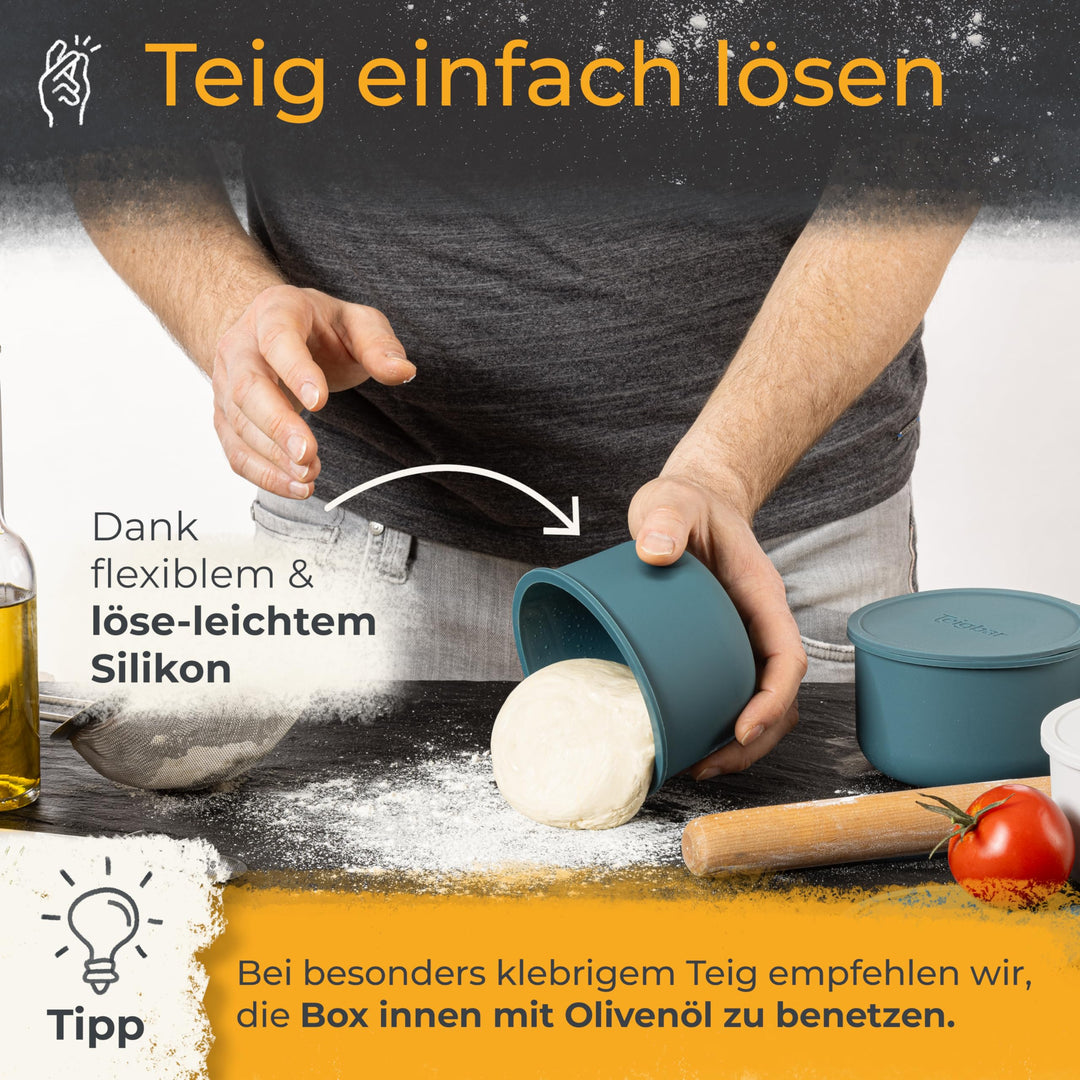 Pizzaballenbox Silikon mit Deckel 6er Set Ø13cm für 350g Teig - Bild 5