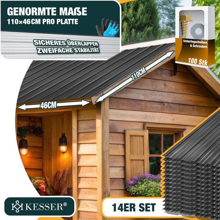 Trapezblech Set 14-teilig Stahl anthrazit 110x46cm 7m² Dach - Bild 2