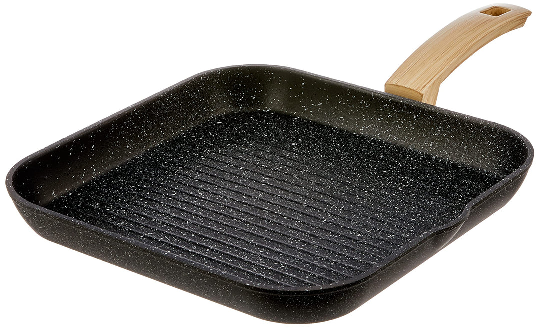 Grillpfanne Aluminium 28x28 cm Steinoptik Holzgriff, ohne Induktion