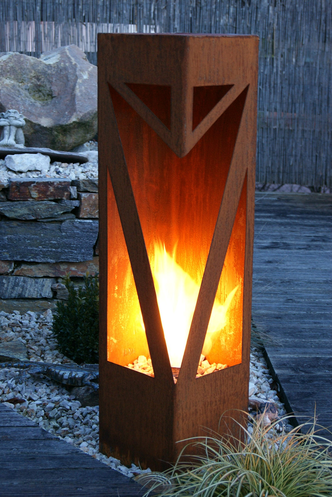 Feuersäule Edelrost Metall für Brenngel &amp; Bioethanol 25x25x100cm - Bild 4