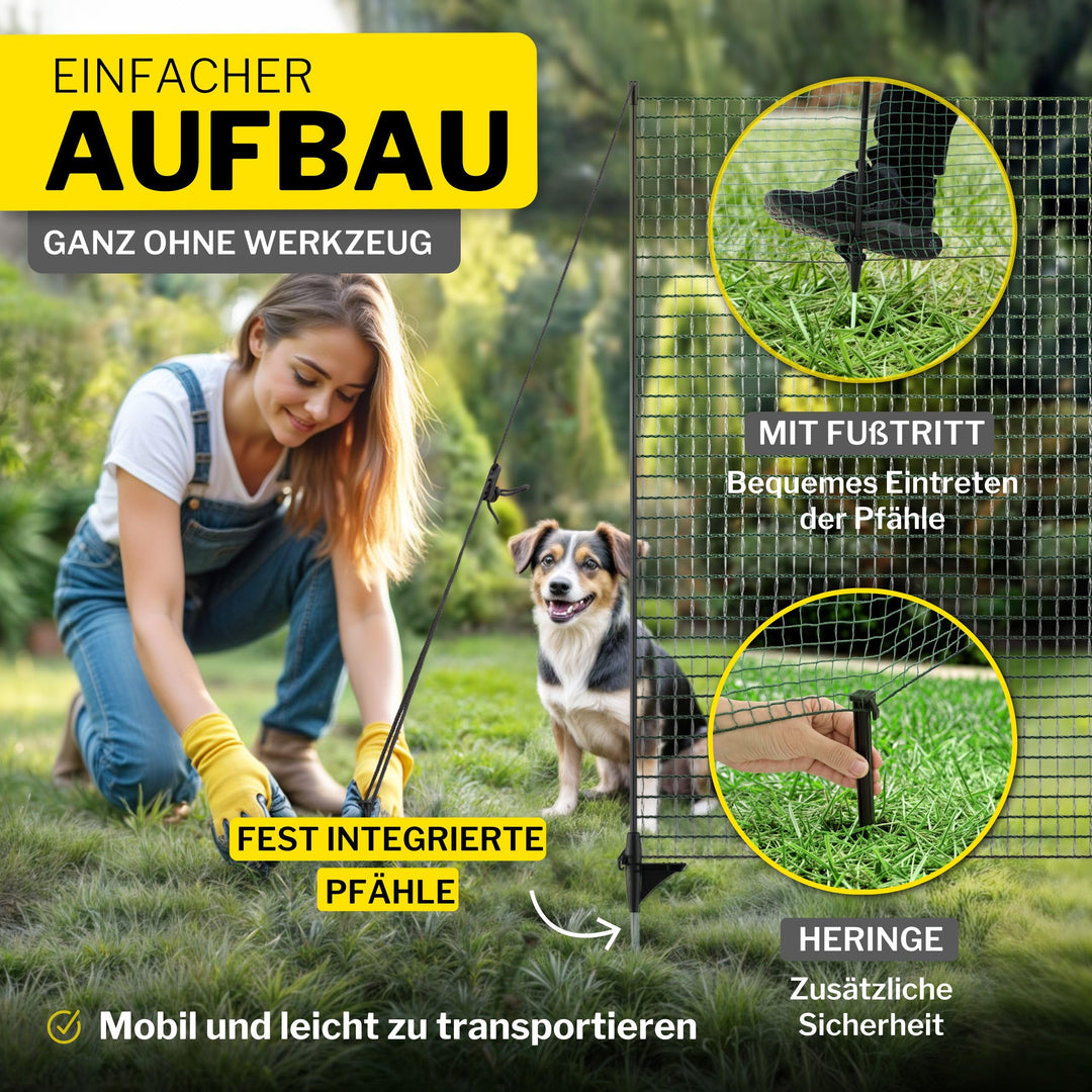 Mobiler Begrenzungszaun 15m x 110cm engmaschig für Garten &amp; Haustiere - Bild 4