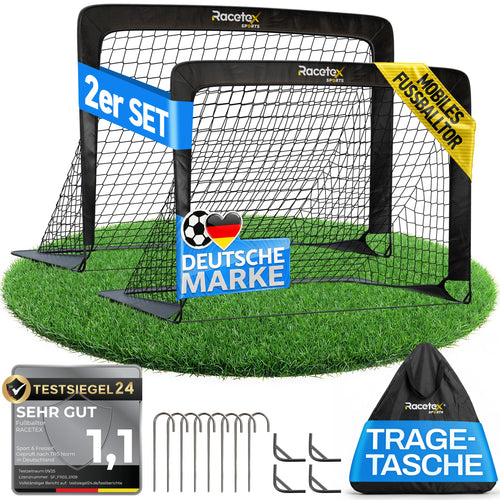 Fussballtor Kinder 2er-Set faltbar mit Glasfaserstangen und Tragetasche