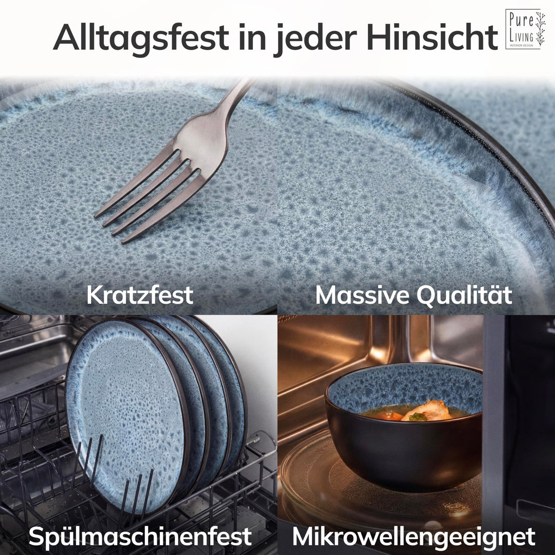 Steingut Geschirrset 24-teilig für 6 Personen Graublau Matt - Bild 4