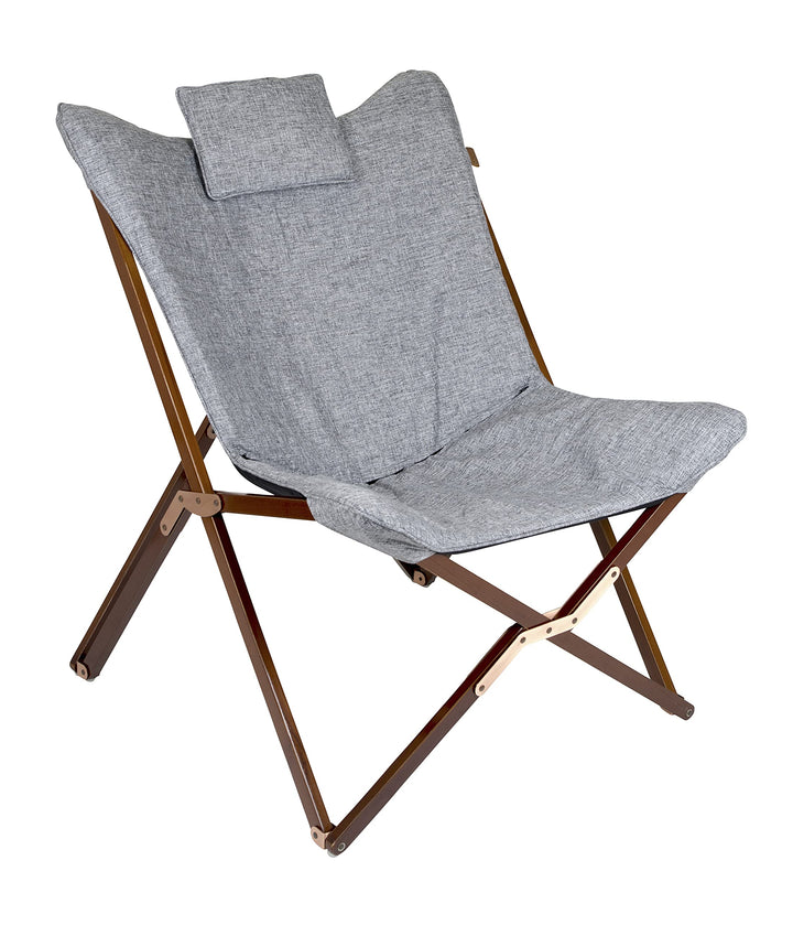 Relax-Camping-Stuhl FSC-Holzrahmen mit Kissen Leinenoptik Grau
