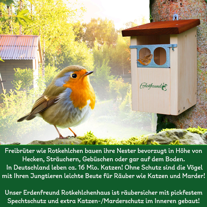 Nistkasten Rotkehlchen Rotschwänzchen Massivholz mit Marderschutz - Bild 5