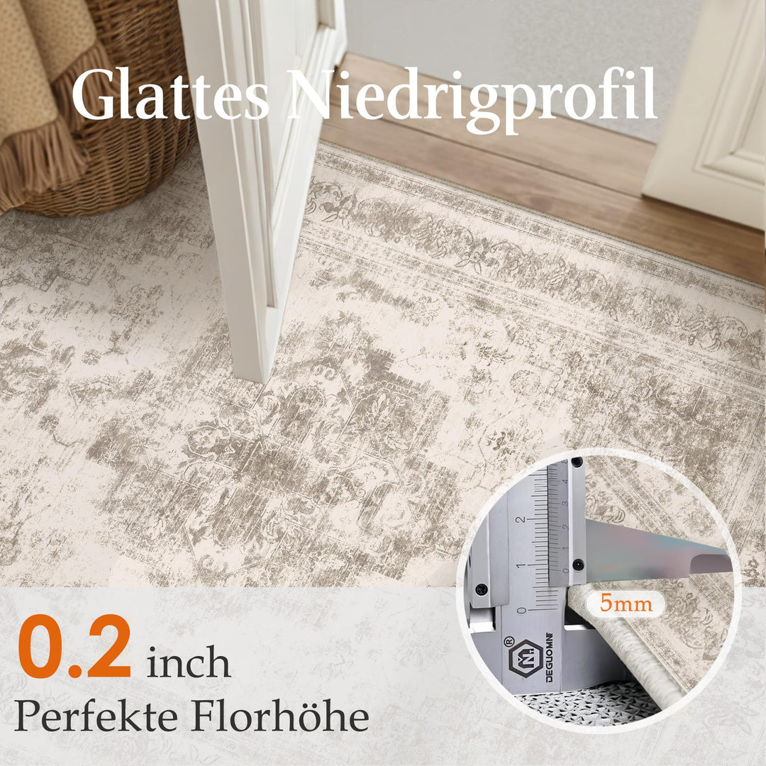 Vintage Teppich Wohnzimmer 240x300 cm waschbar Retro-Muster Beige - Bild 5