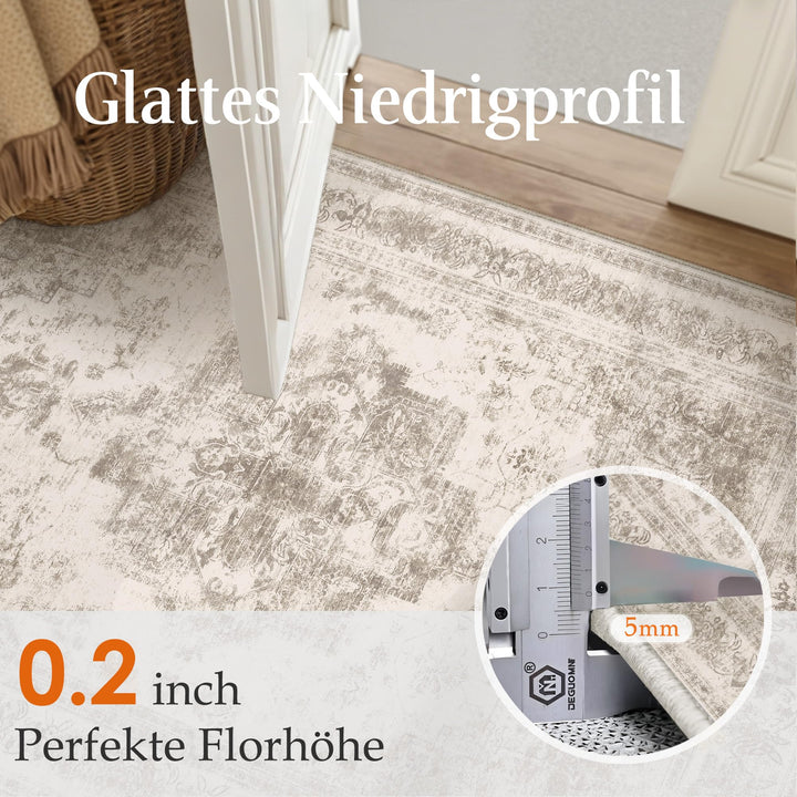 Vintage Teppich Wohnzimmer 240x300 cm waschbar Retro-Muster Beige - Bild 5