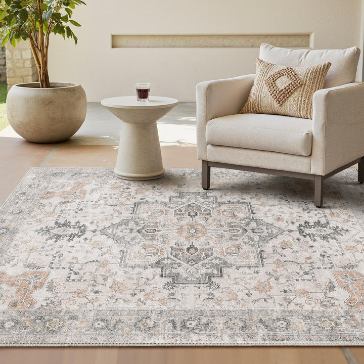 Vintage Boho Teppich 160x230 cm Kurzflor waschbar rutschfest