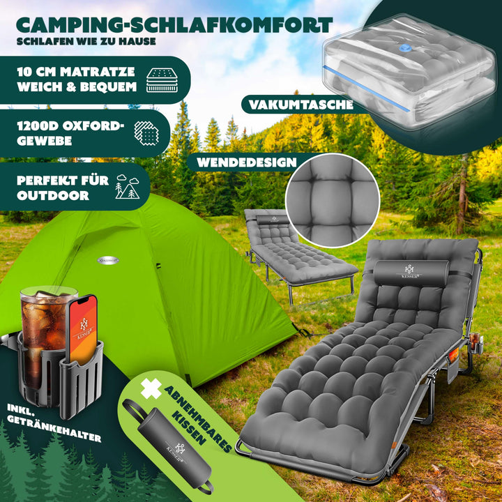 Campingbett klappbar 190x68cm bis 250kg Oxford-Gewebe mit Zubehör - Bild 2