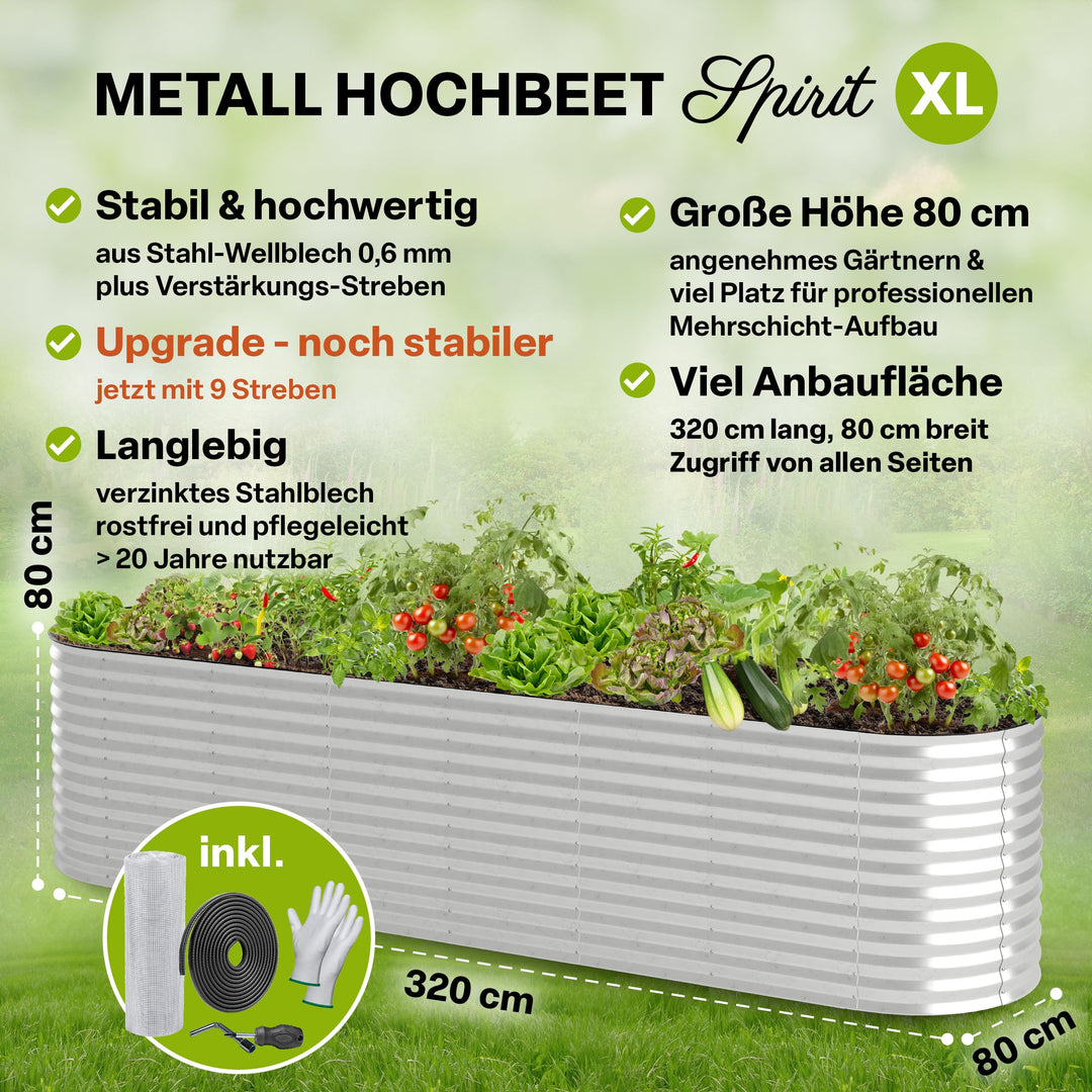 Hochbeet Metall verzinkt 320x80x80 cm mit Ungeziefer-Draht - Bild 2