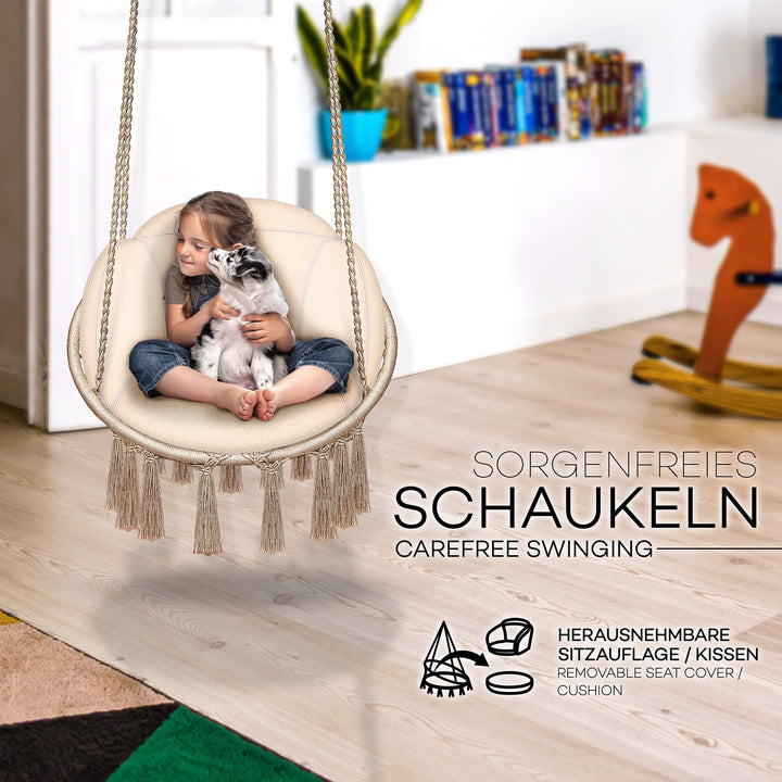 Hängesessel mit Kissen Baumwollgeflecht 200 kg Indoor Outdoor - Bild 4