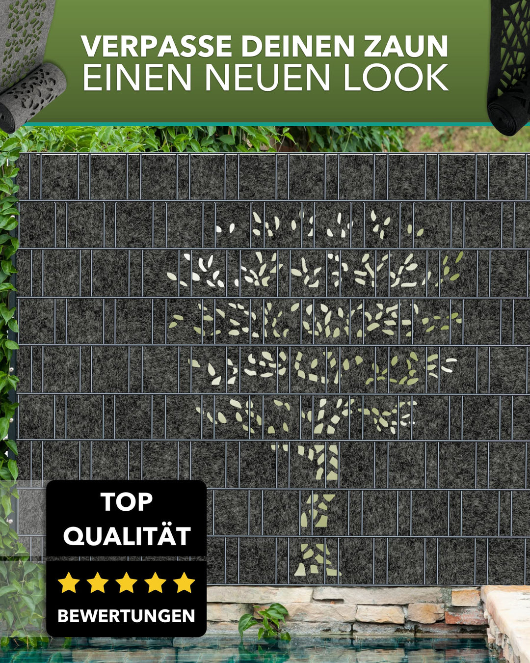 Sichtschutzstreifen Techno-Vlies 26m x 19cm für Doppelstabmattenzaun Grau - Bild 6