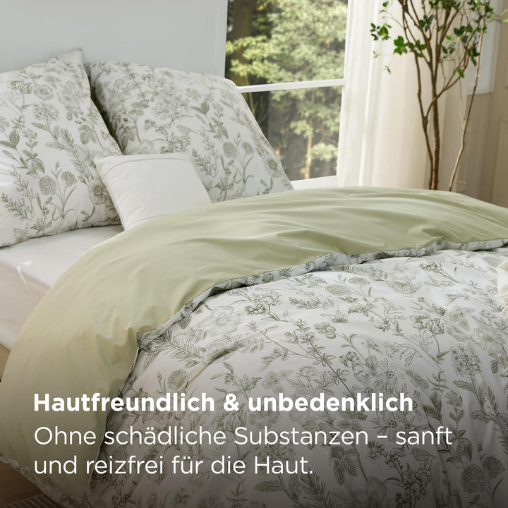 Bettwäsche 135x200 Baumwolle 4-teilig Salbeigrün wendbar - Bild 4