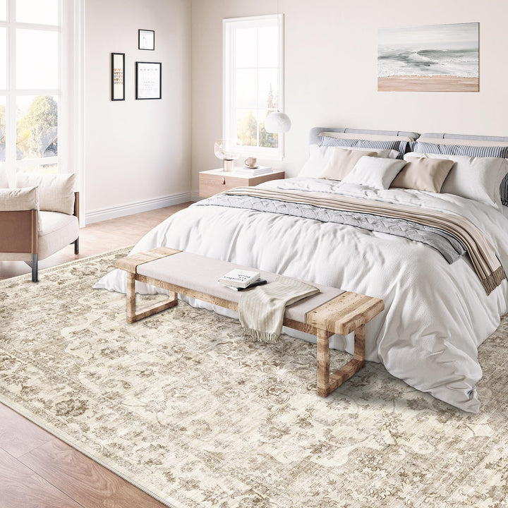 Teppich Vintage 200x300cm Beige Polyester waschbar Wohnzimmer