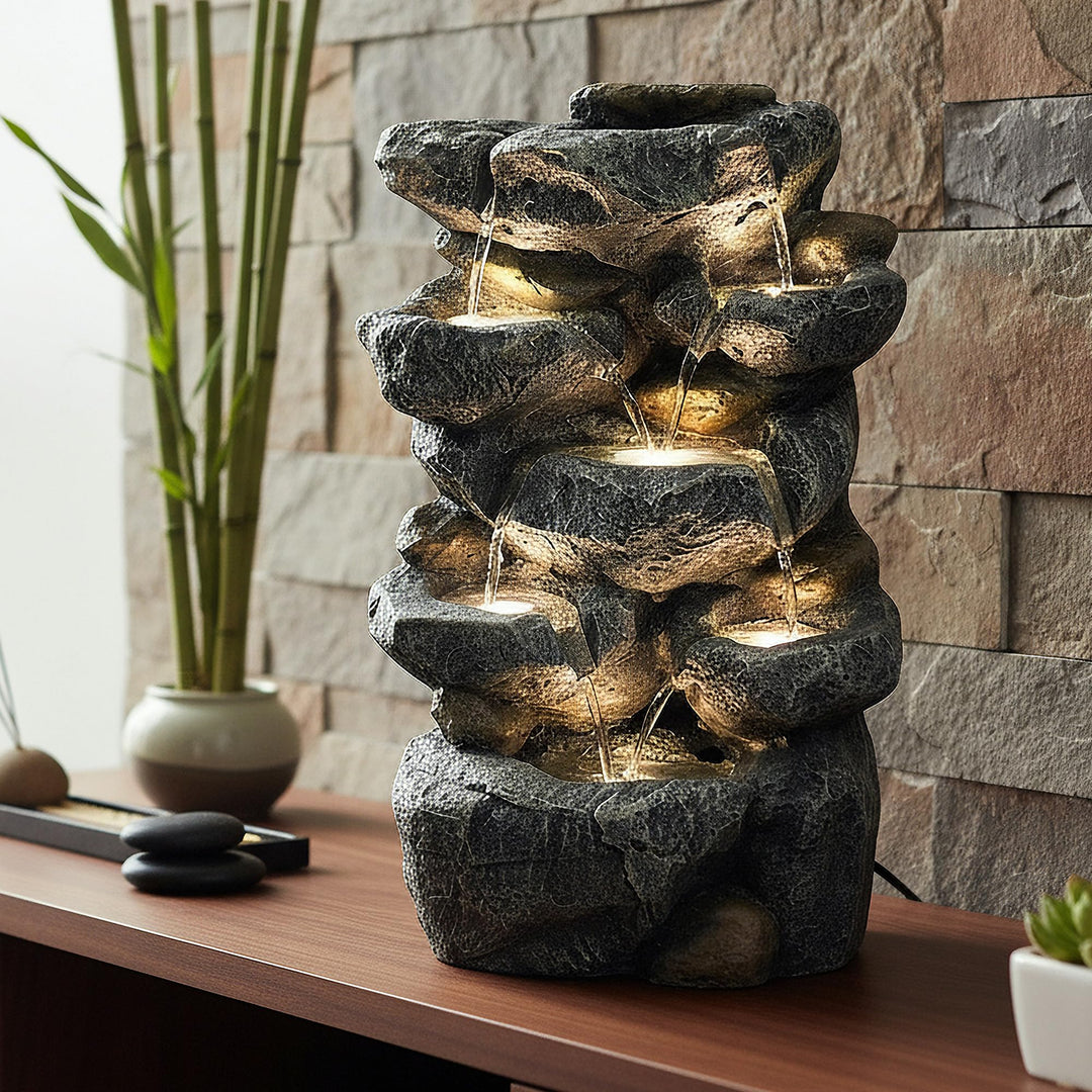 Zimmerbrunnen Stein-Optik mit LED Beleuchtung Indoor Outdoor 48 cm - Bild 5