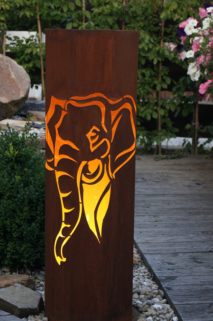 Gartenstele Edelrost 8-eckig mit Elefant-Motiv und Schale 116 cm - Bild 4