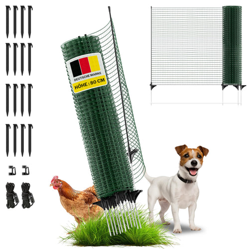 Mobiler Hundezaun 20m x 80cm Steckzaun 12 Pfähle für Garten & Camping