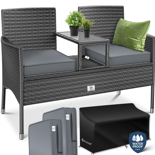 Polyrattan Gartenbank 2-Sitzer mit Tisch 143x63x88cm Anthrazit