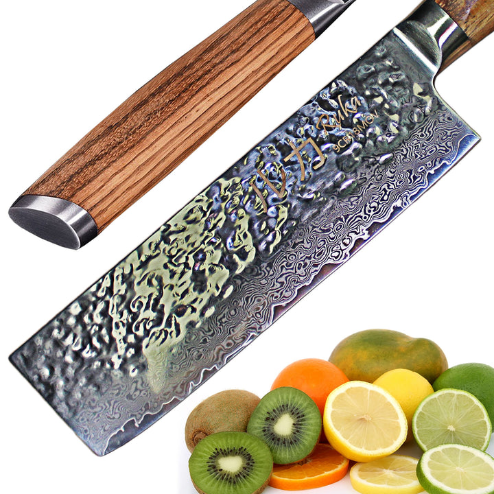 Nakiri-Messer Damaststahl 17 cm gehämmert mit Holzgriff