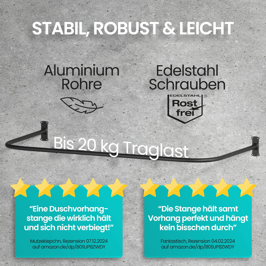 Duschvorhangstange L-Form U-Form 6-in-1 Aluminium mit 12 Ringen - Bild 3