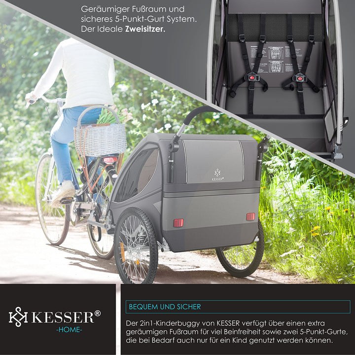 Fahrradanhänger 2-in-1 mit Jogger-Funktion für 1-2 Kinder bis 40 kg - Bild 5