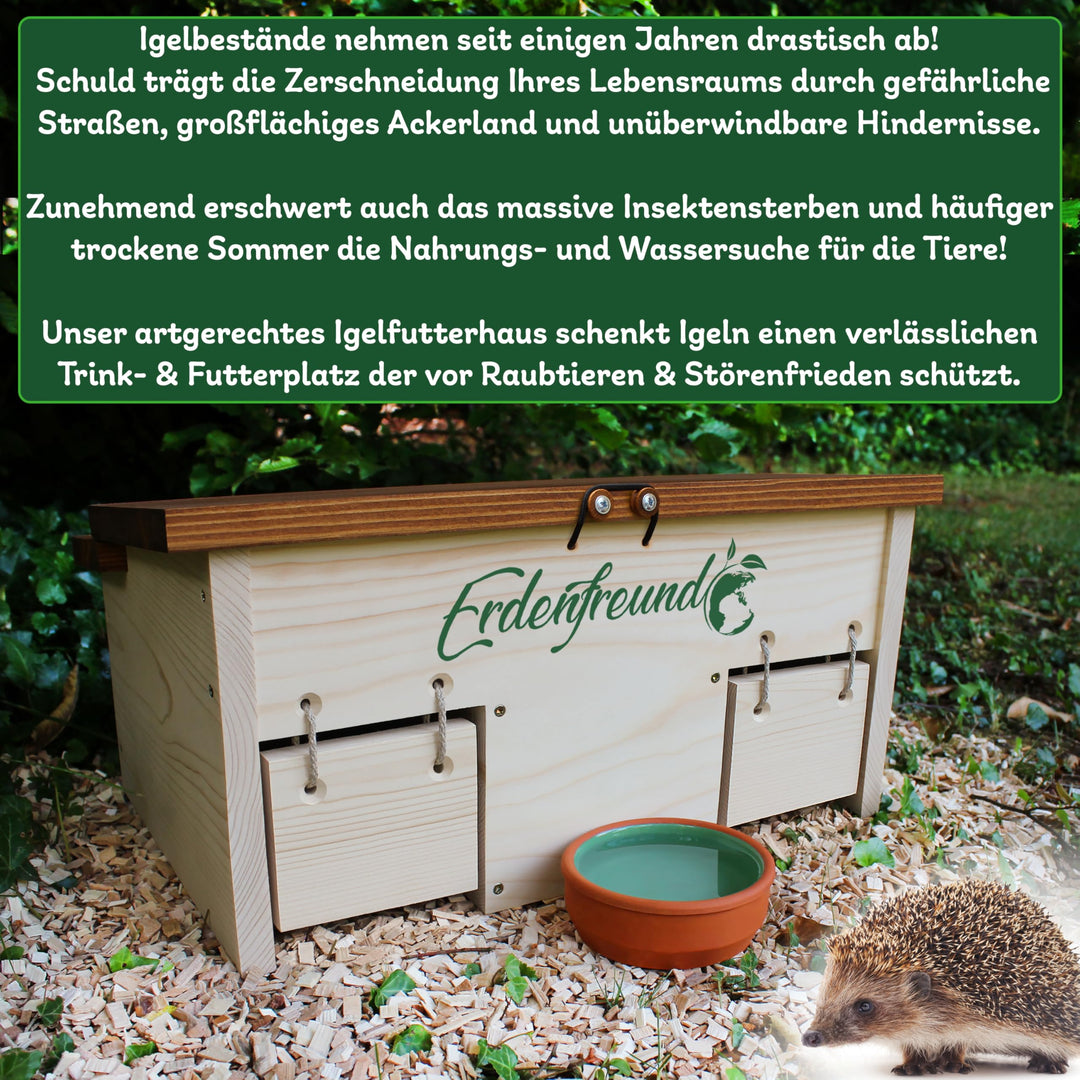 Igelfutterhaus mit Rattenklappe Massivholz 2 Labyrintheingänge - Bild 6