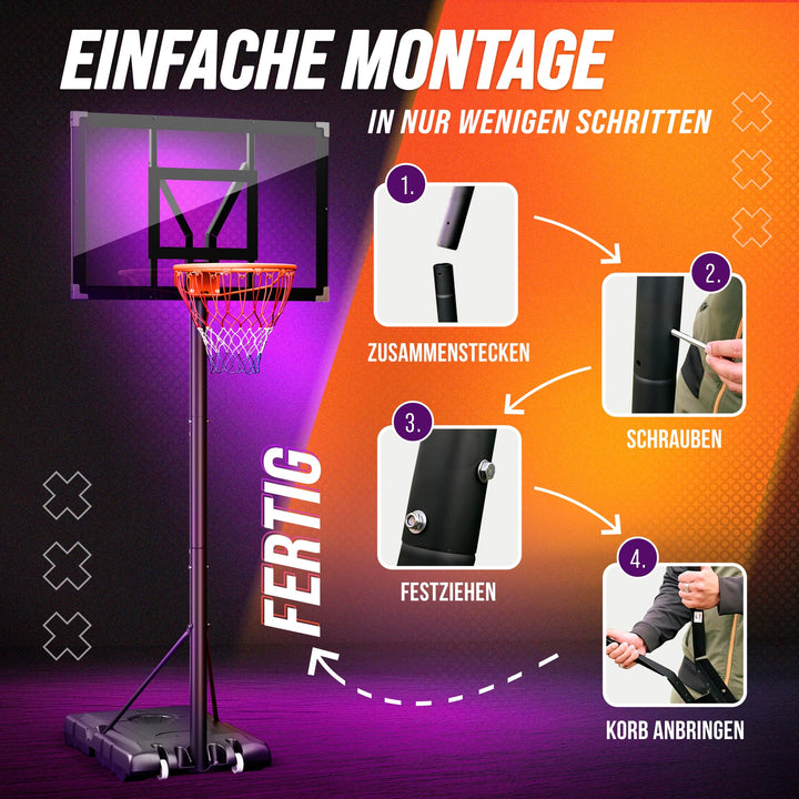 Basketballkorb Outdoor höhenverstellbar 135–305 cm mit Sandsack und Ball - Bild 6