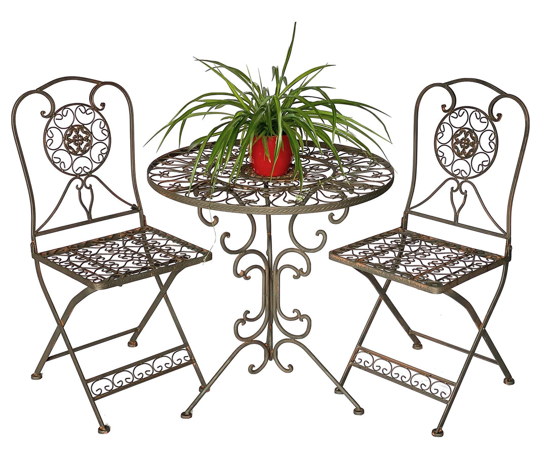 Bistro-Sitzgruppe Eisen Antik klappbar Tisch 70cm mit 2 Stühlen - Bild 7