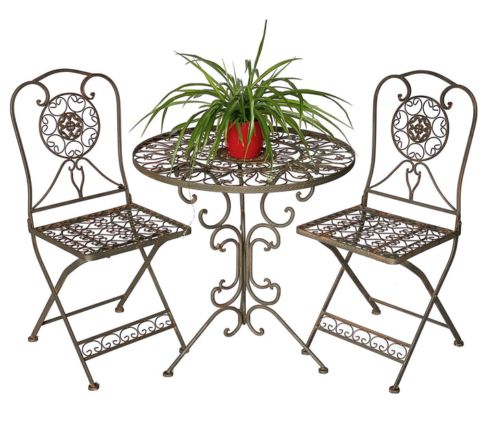 Bistro-Sitzgruppe Eisen Antik klappbar Tisch 70cm mit 2 Stühlen - Bild 7