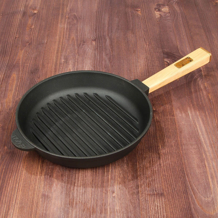 Grillpfanne Gusseisen 28 cm mit abnehmbarem Holzgriff, induktionsgeeignet - Bild 2