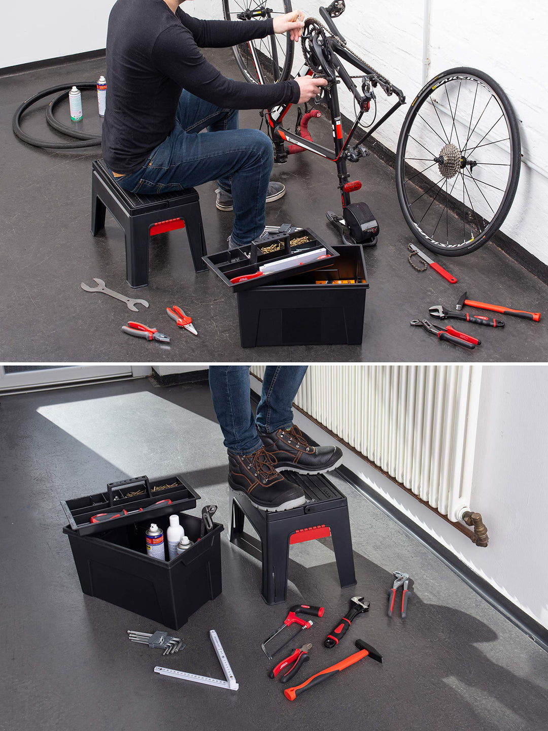 Tritthocker 3-in-1 mit Werkzeugkiste und Einsatz 150 kg PP - Bild 6