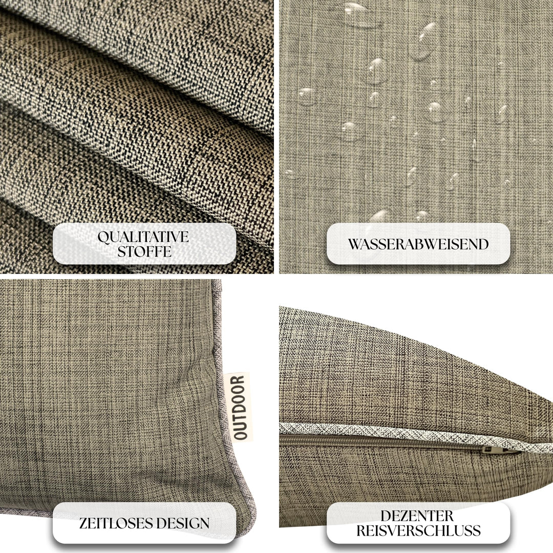 Outdoor-Kissen 4er Set 45x45 cm Leinenoptik wasserabweisend Taupe - Bild 3