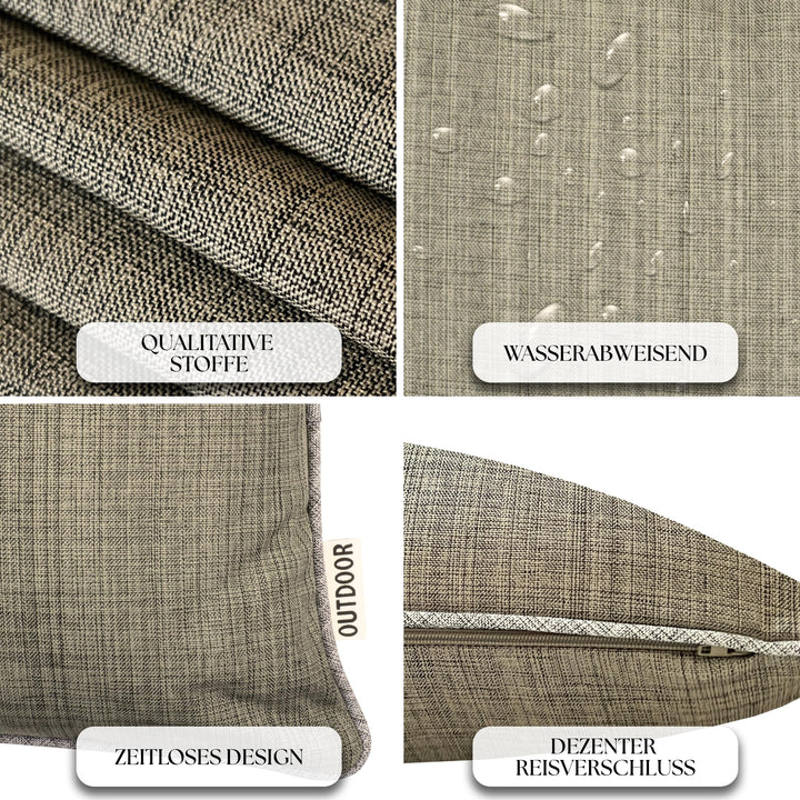 Outdoor-Kissen 4er Set 45x45 cm Leinenoptik wasserabweisend Taupe - Bild 3
