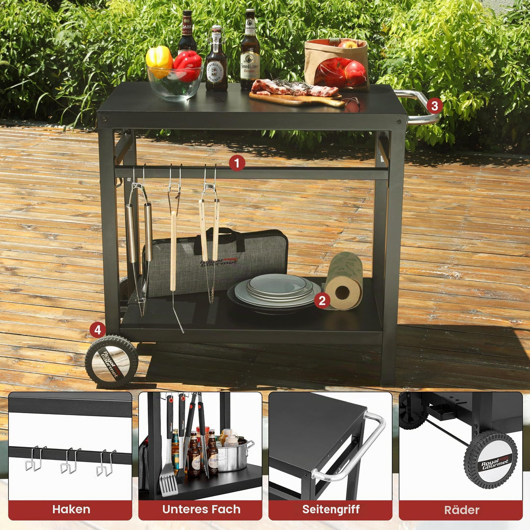 Outdoor Grillwagen mit Arbeitsplatte 85x50 cm, Stahlrohr schwarz - Bild 4