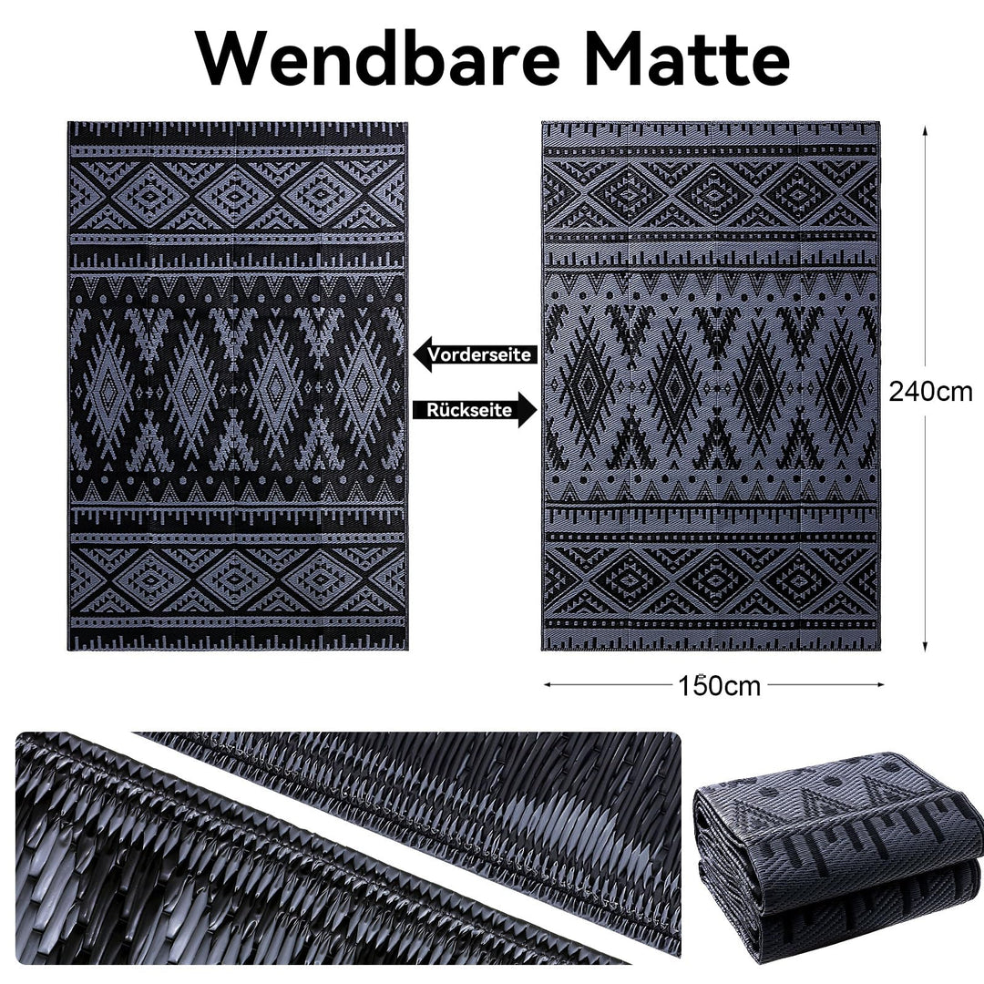 Outdoor Teppich wendbar 150x240 cm Schwarz/Grau geometrisch - Bild 2