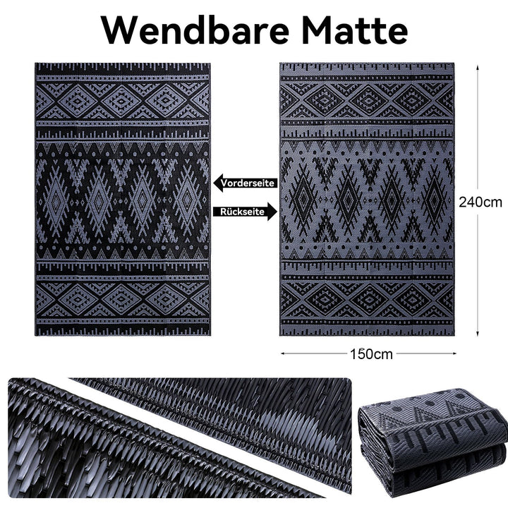Outdoor Teppich wendbar 150x240 cm Schwarz/Grau geometrisch - Bild 2