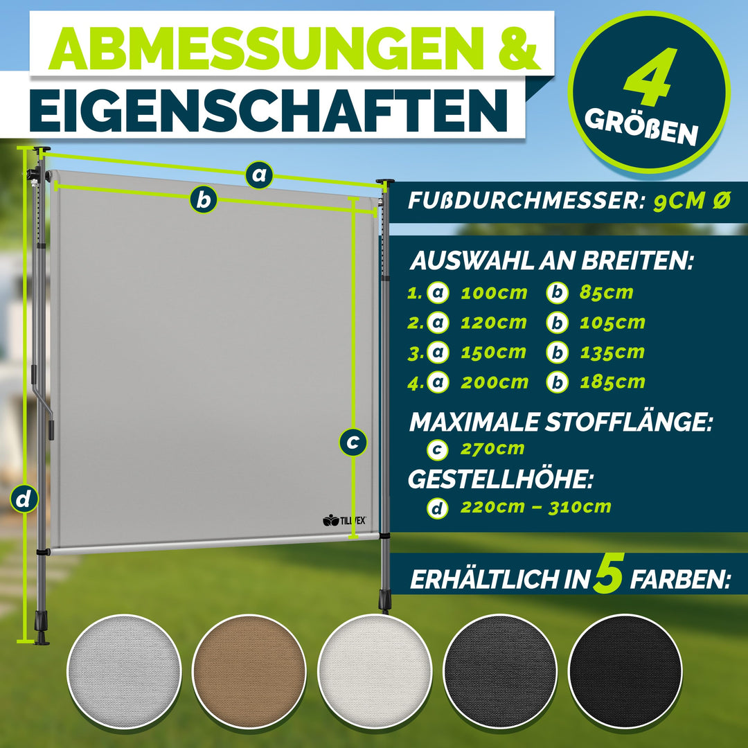 Senkrechtmarkise mit Klemmbefestigung &amp; Handkurbel 200x310 cm - Bild 7