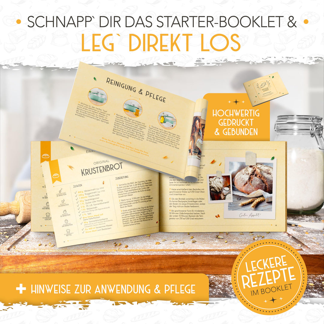 Brotbacktopf Gusseisen emailliert 26 cm mit Gärkorb Rattan - Bild 7