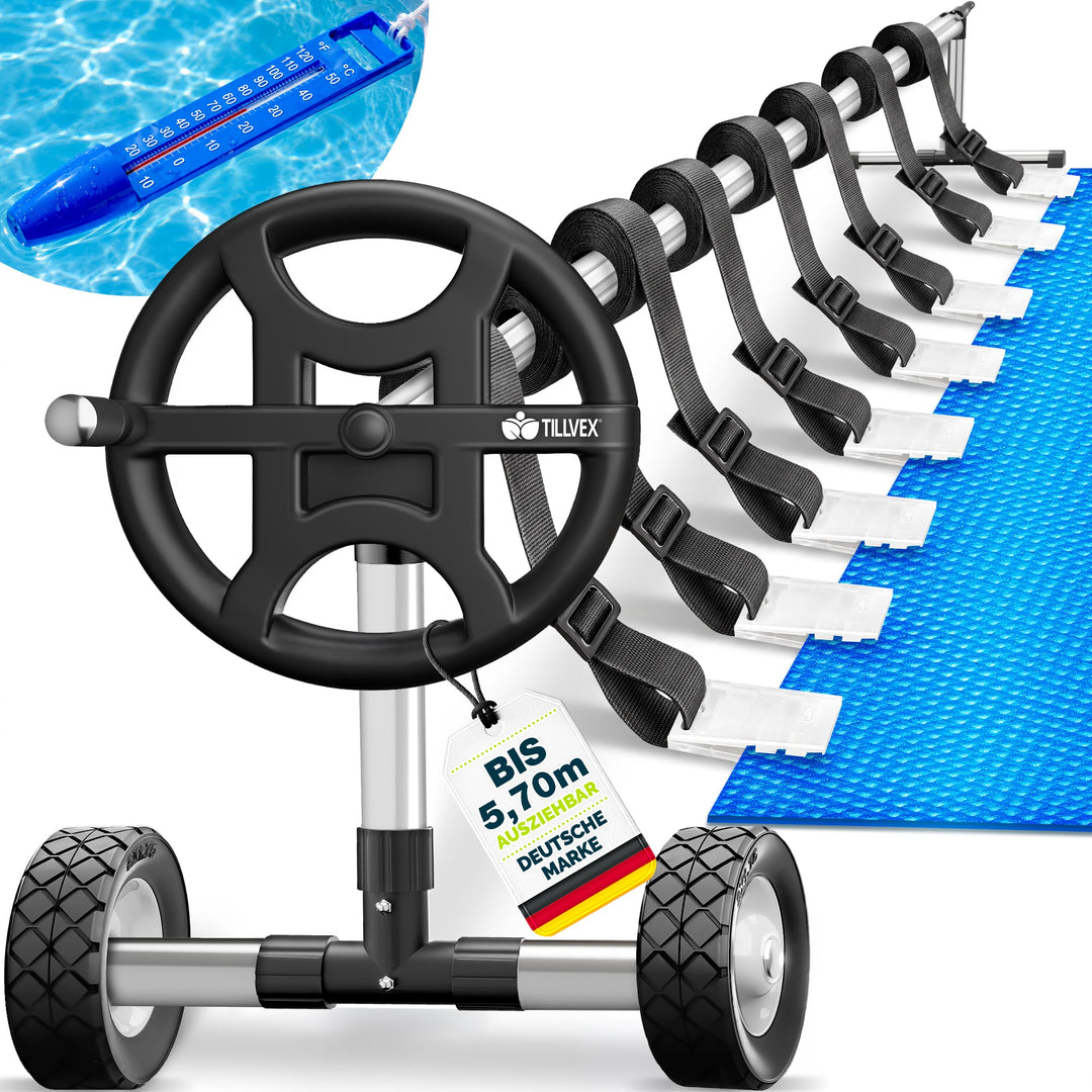 Pool Aufroller Aluminium Teleskop 3–5,70 m für Solar- &amp; Abdeckplane