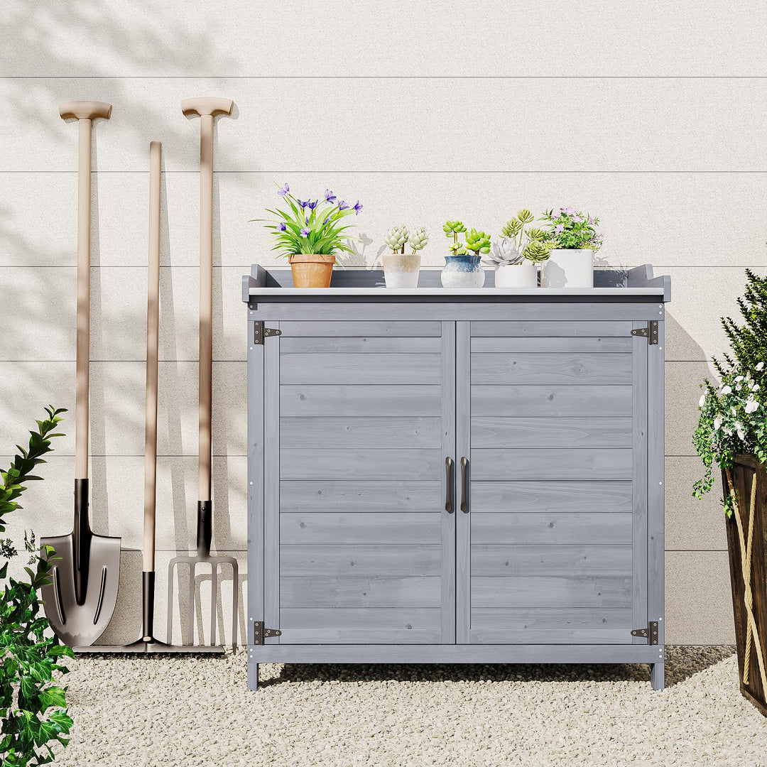 Pflanztisch mit Unterschrank Tannenholz 98x48x95 cm Grau Outdoor - Bild 2