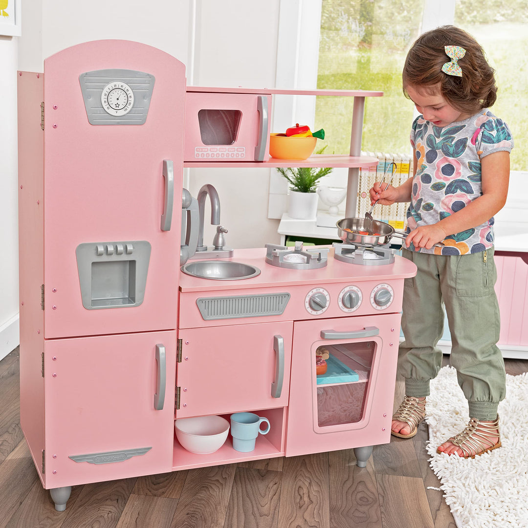 Kinderküche Holz Vintage Rosa mit Telefon &amp; Retro-Kühlschrank - Bild 2