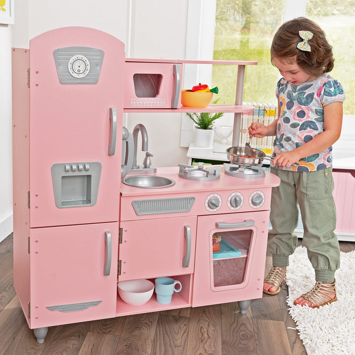 Kinderküche Holz Vintage Rosa mit Telefon &amp; Retro-Kühlschrank - Bild 2
