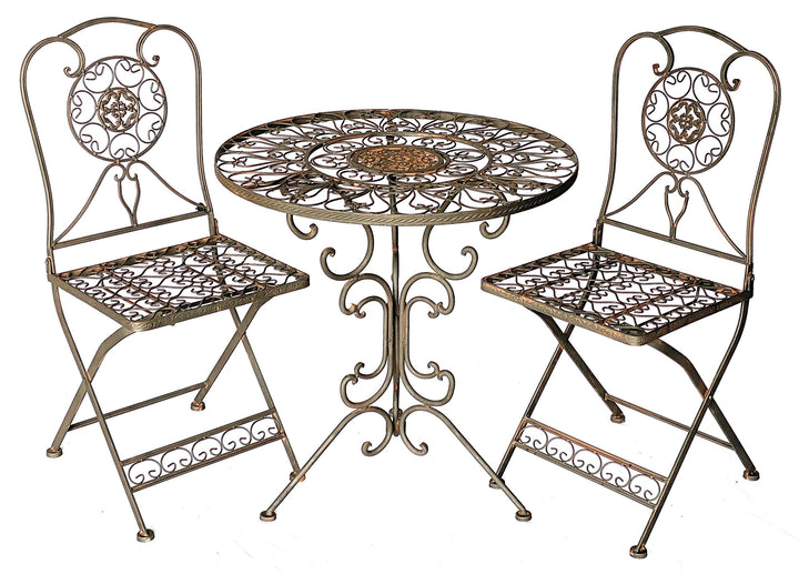 Bistro-Sitzgruppe Eisen Antik klappbar Tisch 70cm mit 2 Stühlen - Bild 2